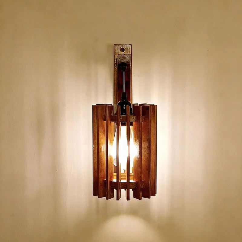 StripeCore Wooden Wall Lamp - Brown media 7