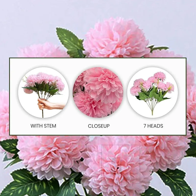 Hortensia Chrysanthemum Silk Artificial Flower Sticks - Pink media 5