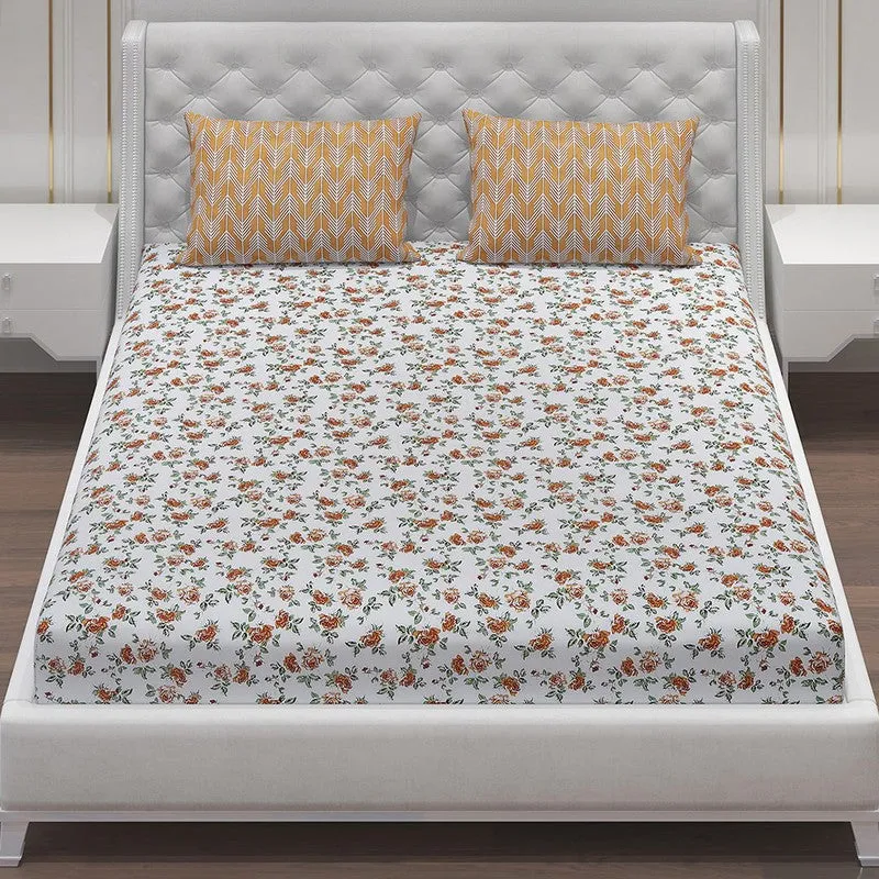 Monte Carlo Fleurish Cotton Bedsheet (White,Beige) - 104 TC media 4