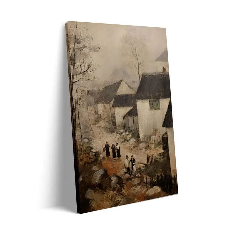 Winter Cottages Archival Canvas Wall Art - Black Frame media 7