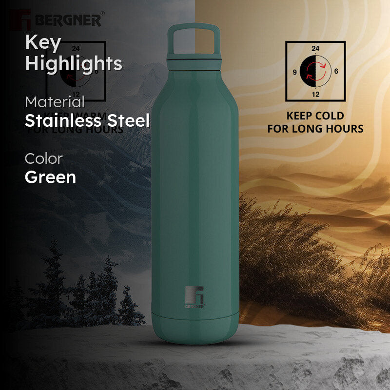 Bergner Walking Daisy Droplet Thermosteel Hot And Cold Flask (Green) - 525 mL media 2