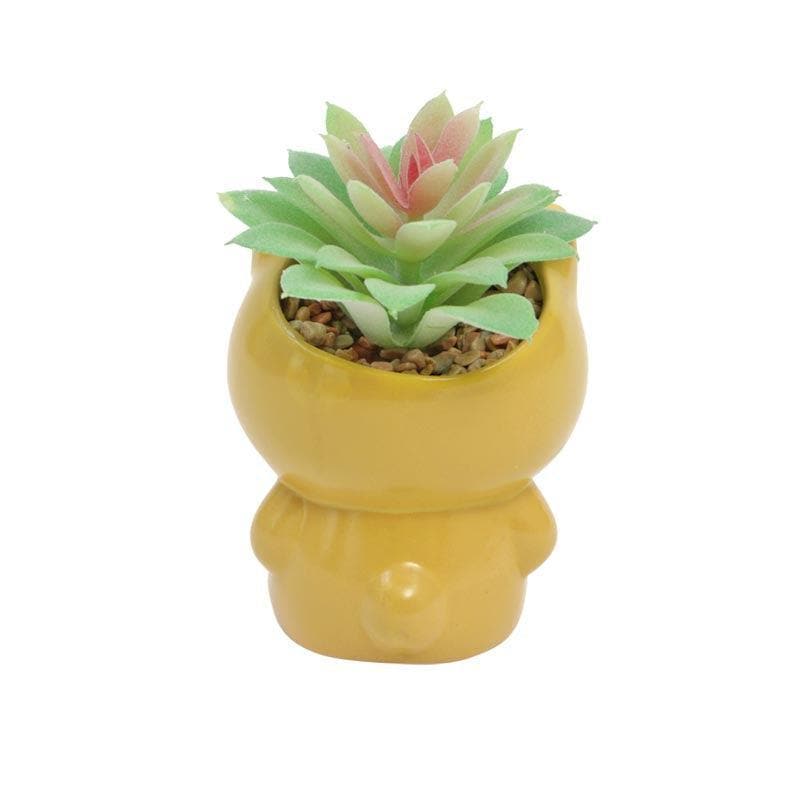 Faux Aeonium In Cat Face Pot - 12 cms media 4