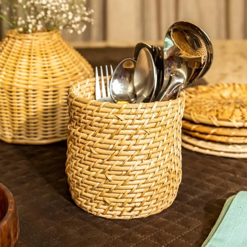 Vrita Rattan Cutlery Holder media 1