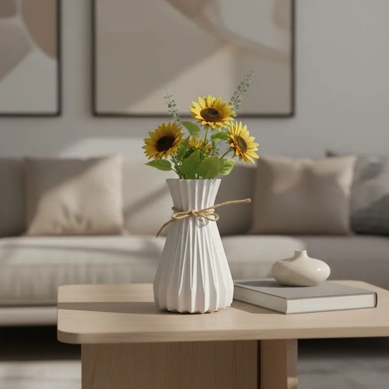 Cordia Ribbed Ceramic Vase With Jute Tie - Ivory media 1