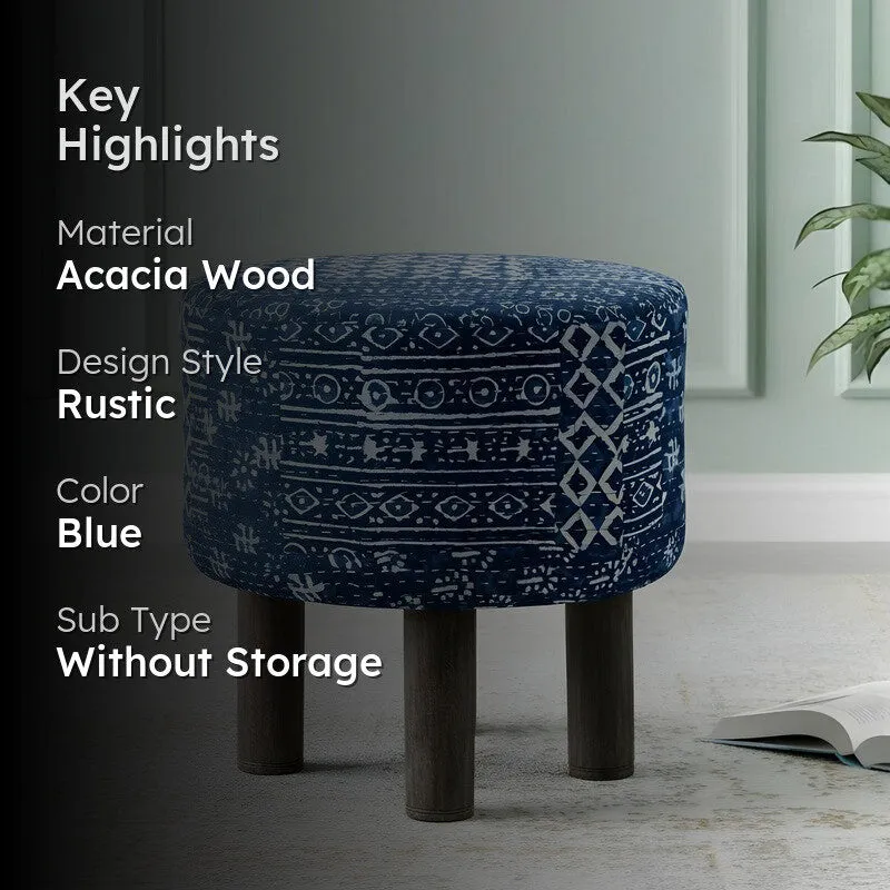 Averix Acacia Wooden Ottomans - Blue media 2