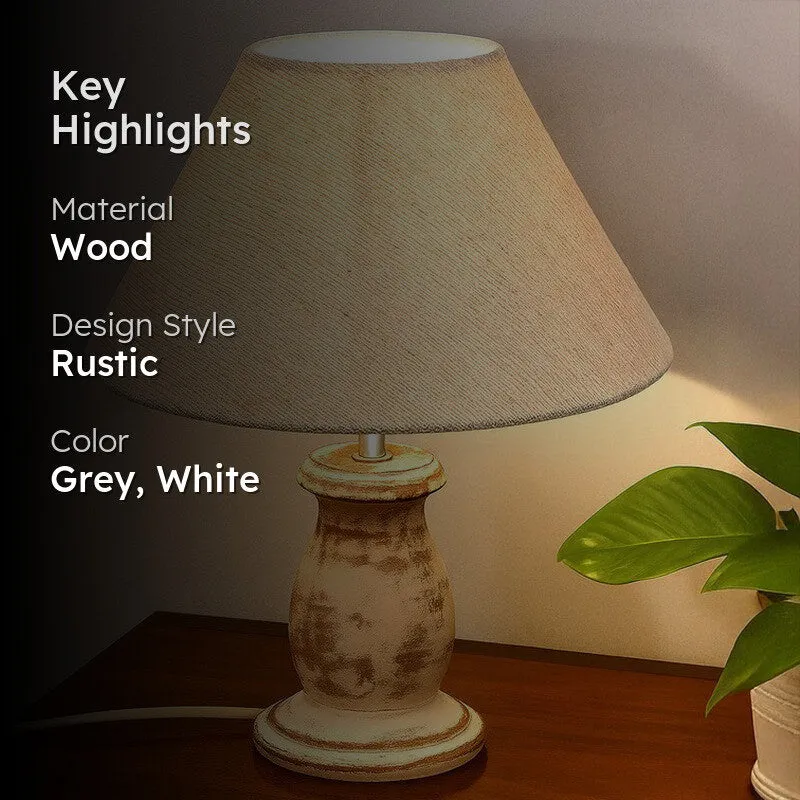 Elahim Rustic Wooden Table Lamp - Grey,White media 2