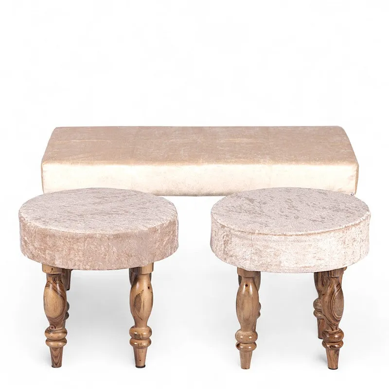 Drion Sheesham Wooden Bench with Stools (Beige) - Three Piece Set media 3