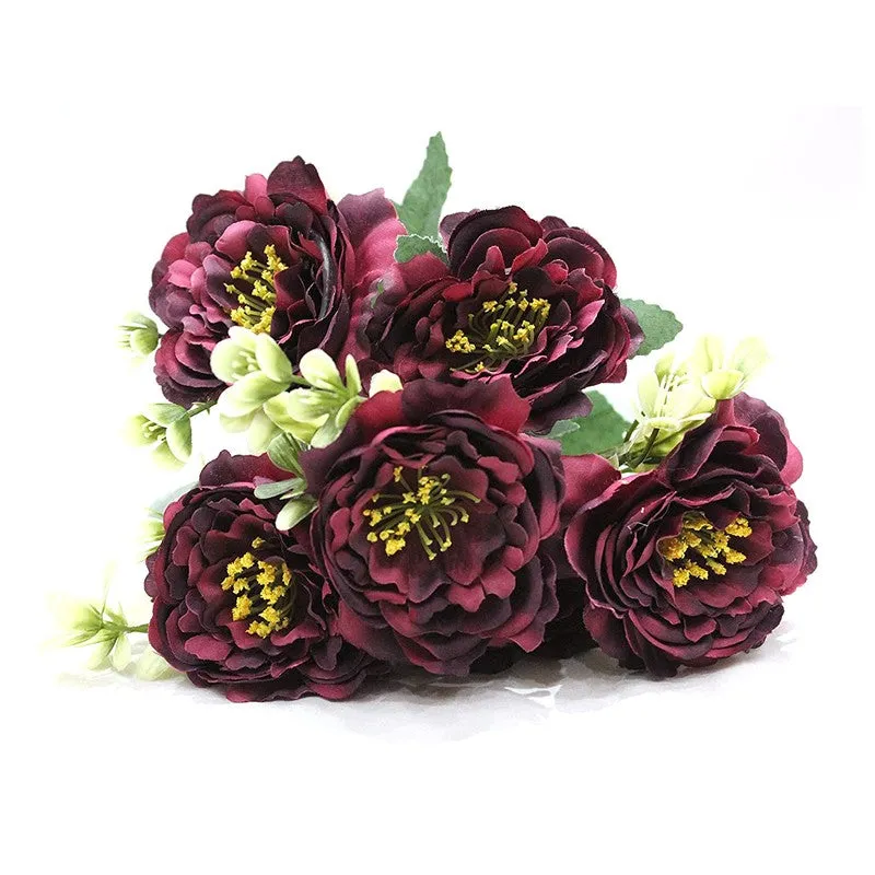 Elegant Artificial Peony Flower Bunch - Maroon media 3