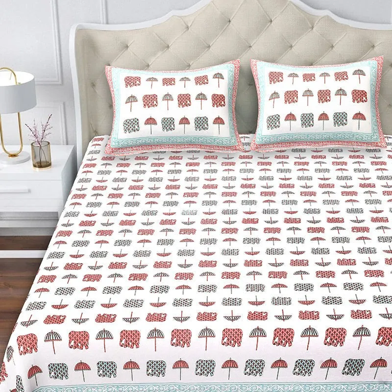 Hastina Parade Cotton Bedsheet (Red, Light Blue) - 180 TC media 4