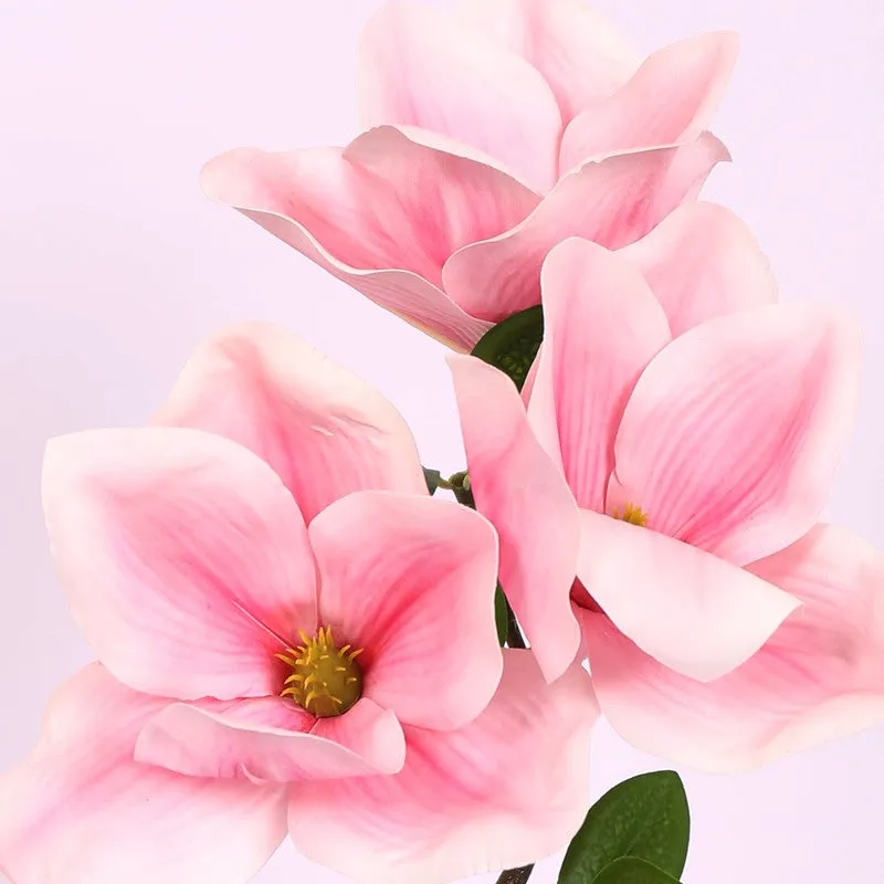 Magnolia Artificial Flower Plant With Black Plastic Pot - Pink media 4