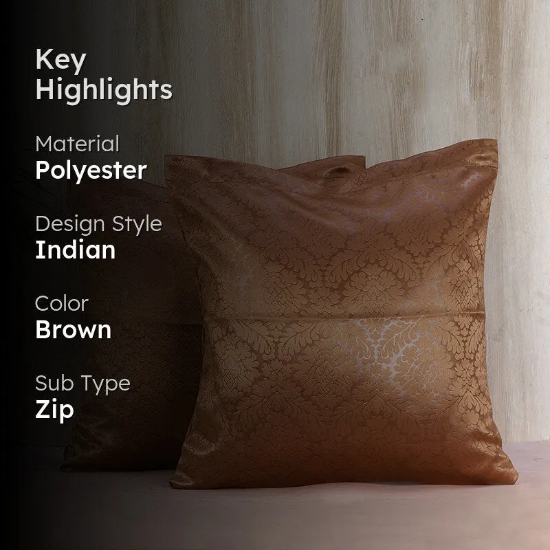 Swayam Basik Printed Polyester Cushion Cover (Brown) - Set of Two media 2