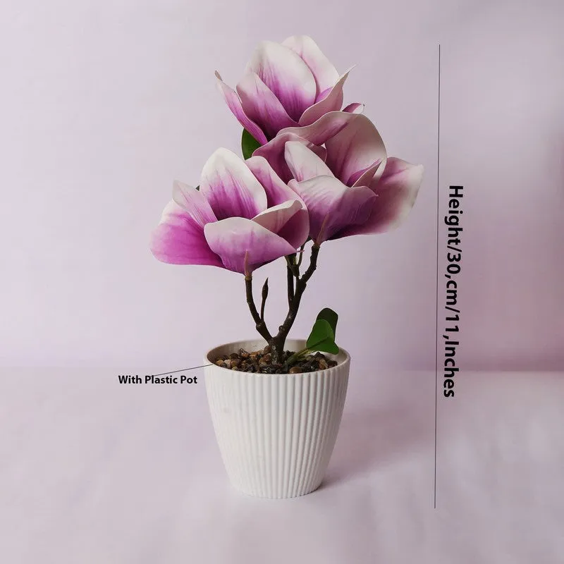Magnolia Artificial Flower Plant With Black Plastic Pot - Lilac media 5