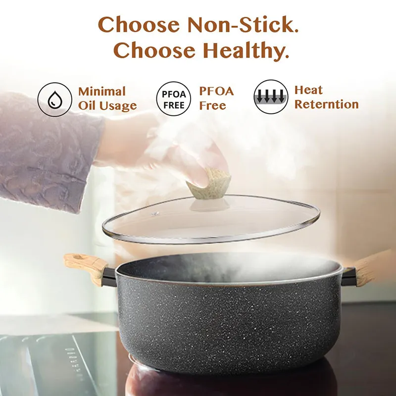 Bergner Terra Black Induction Safe Non-Stick Cooking Pot With Lid - 20 cm/3000 mL - 3