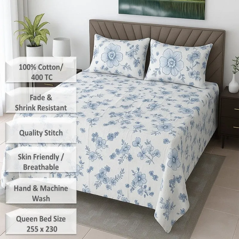 Gentle Petals Cotton Bedsheets (Blue) - 400 TC media 8