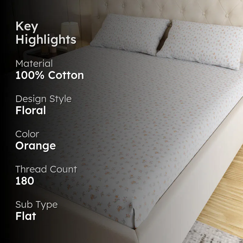 Wildflower Floral Cotton Bedsheet (Orange) - 180 TC media 2