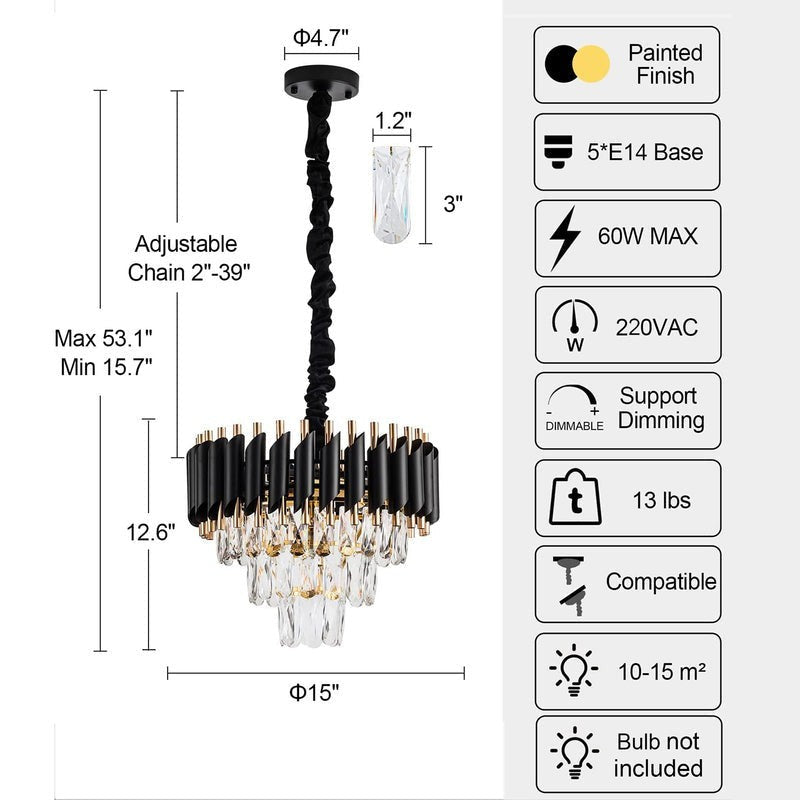Versailles Crystal Metal Chandelier - Black media 6