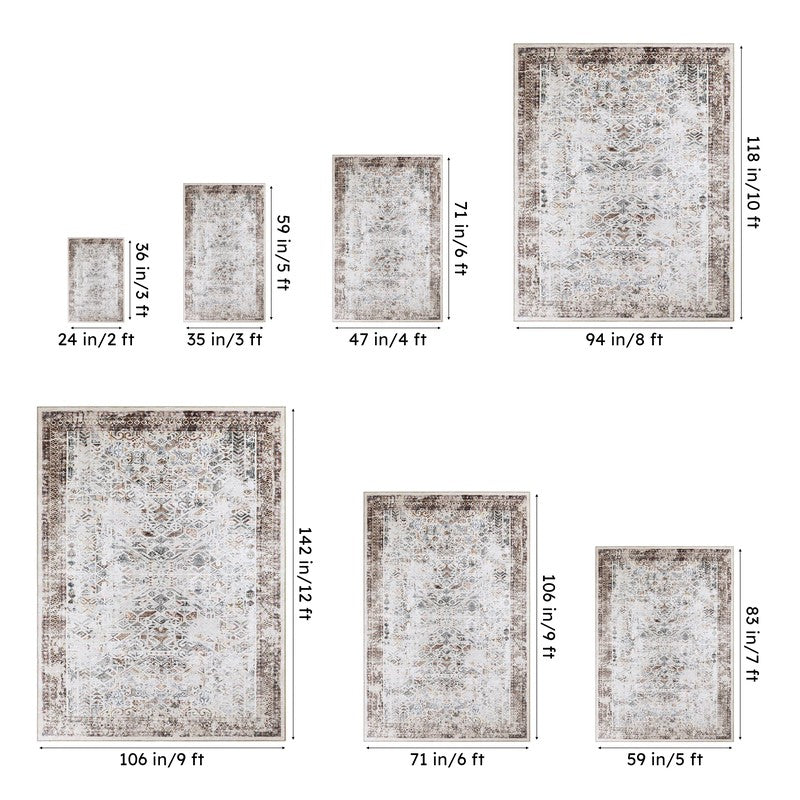 Nilaya Ethnic Anti Slip Polyester Carpet - Grey,Brown media 10