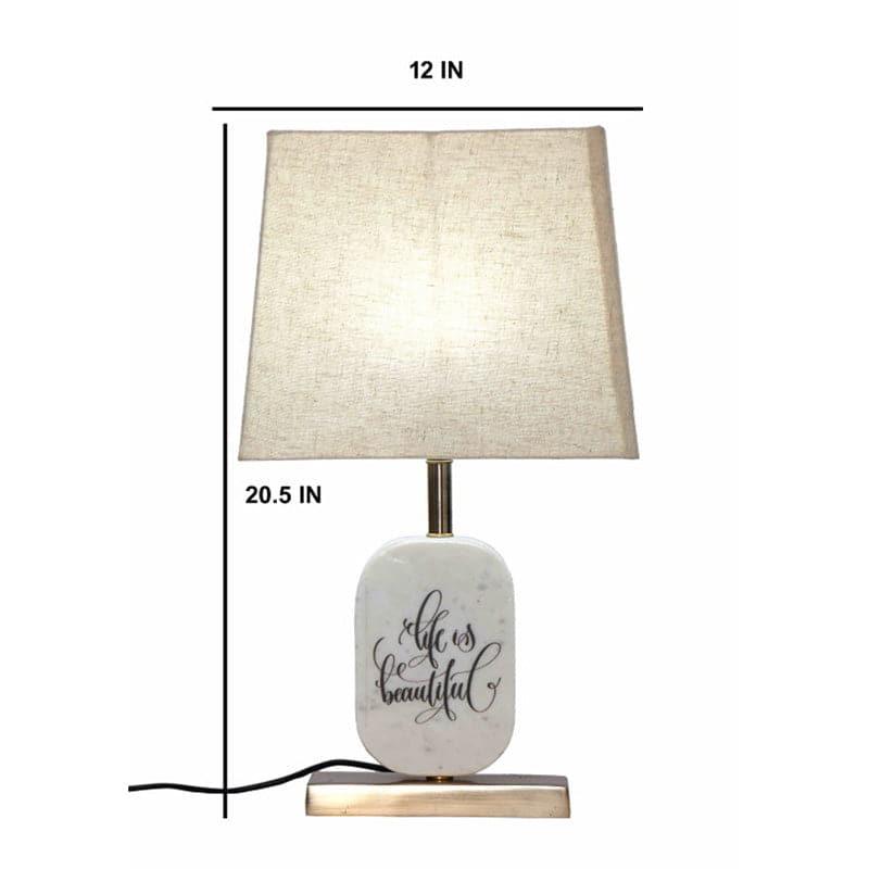 Life Light Printed Marble & Brass Base Fabric Table Lamp - Beige,White media 5