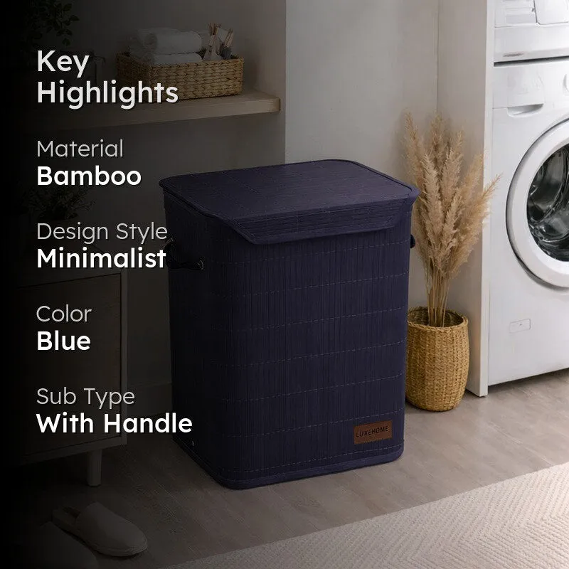 Strap Bamboo Laundry Basket - Navy Blue media 2