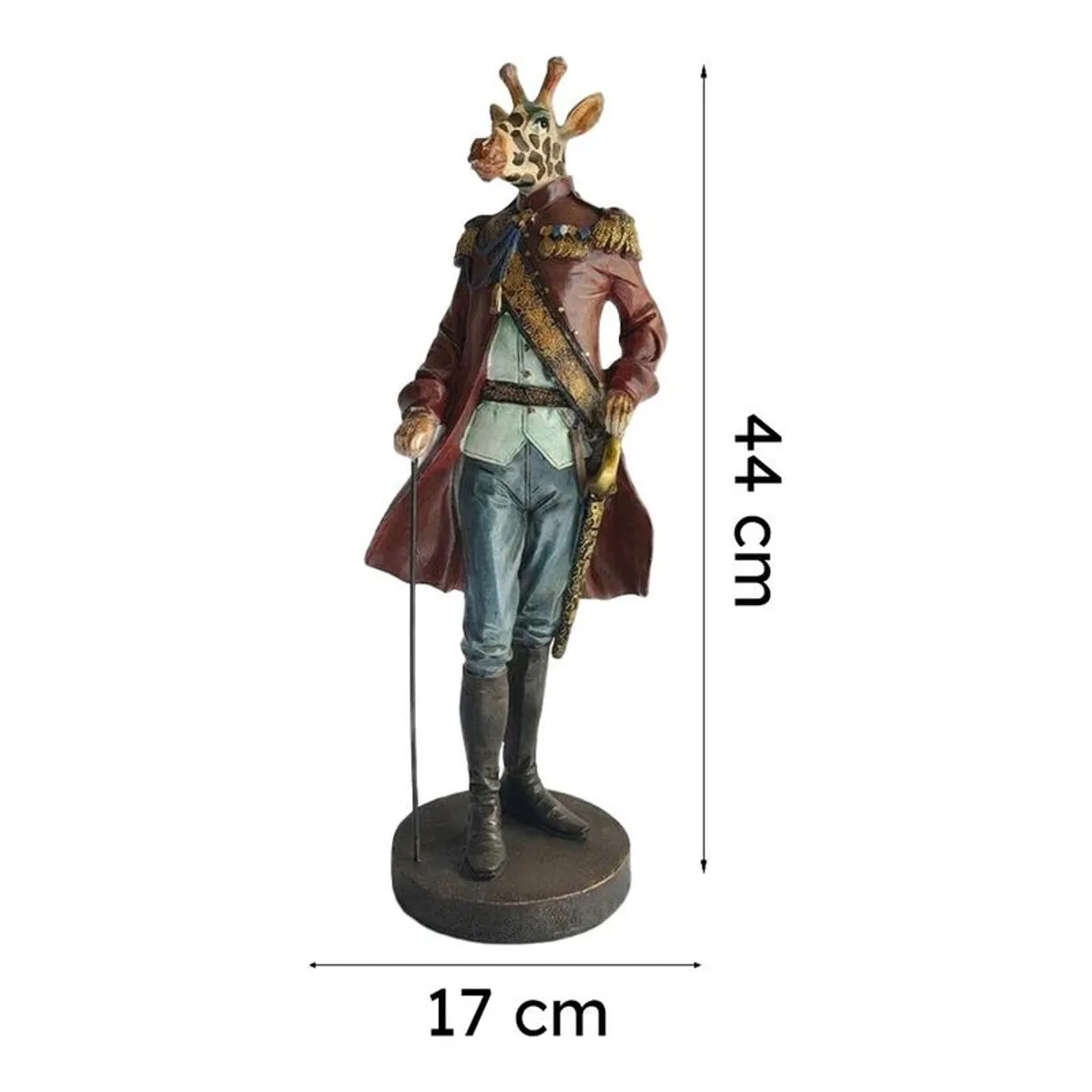 Full view of the figurine on a white background with measurement arrows beside it.