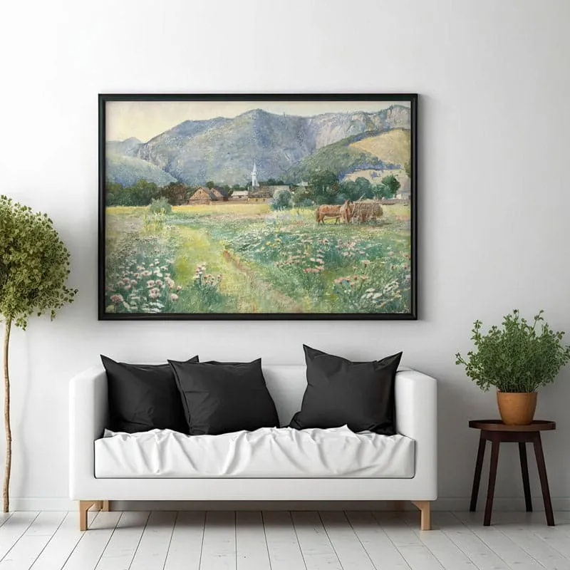 Blooming Meadow Landscape Canvas Wall Painting - Black Frame media 3