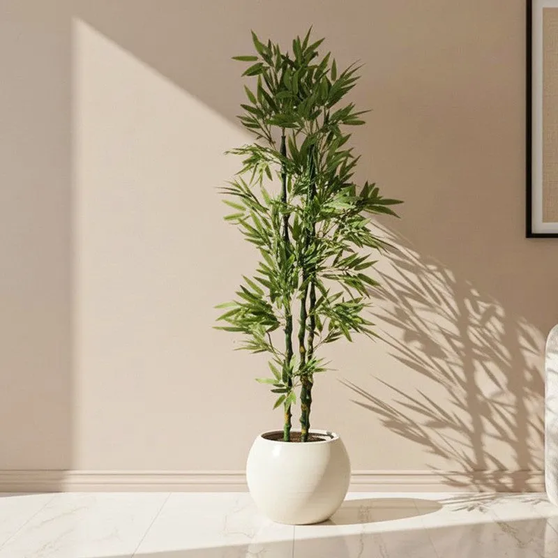 Faux Lush Bamboo Plant With Black Plastic Pot -5 Feet media 1