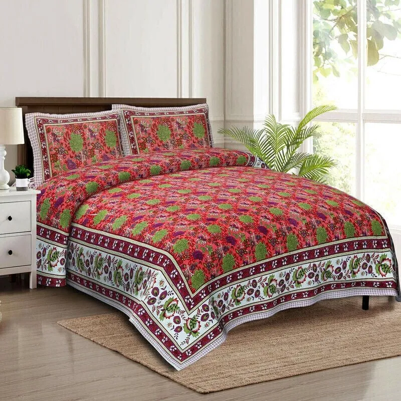 Florael Cotton Bedsheet (Red,Green) - 240 TC media 3