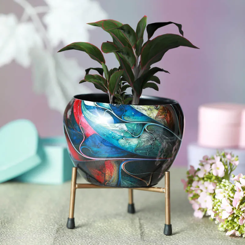 Glaze Glam Handcrafted Planter With Stand - Four Piece Set media 8