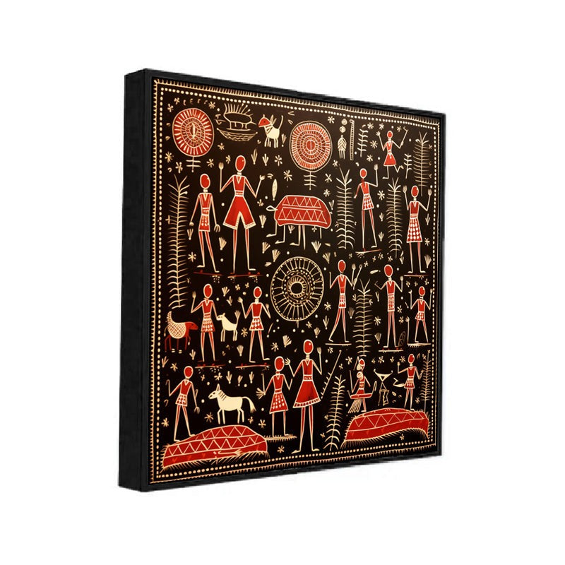 Warli Chaos Canvas Wall Art With Frame media 3
