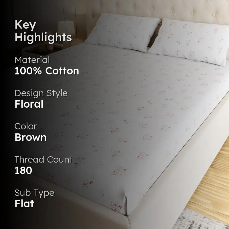 Blossomway Floral Cotton Bedsheet (Brown) - 180 TC media 2