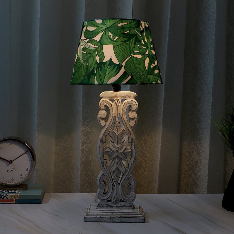 Kaizen Sigil Printed Mango Wood Table Lamp - White,Green