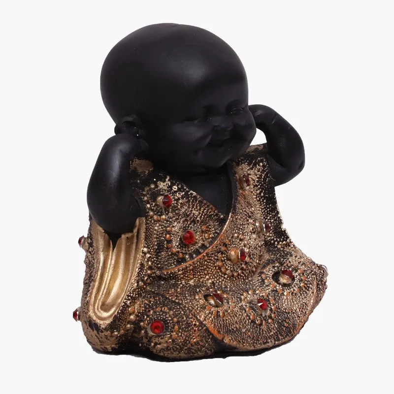 Awakening Laughing Buddha Showpiece - Black media 3