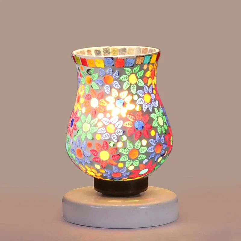 Lumeo Mosaic Glass Table Lamp With Wooden Base - Multicolor media 6