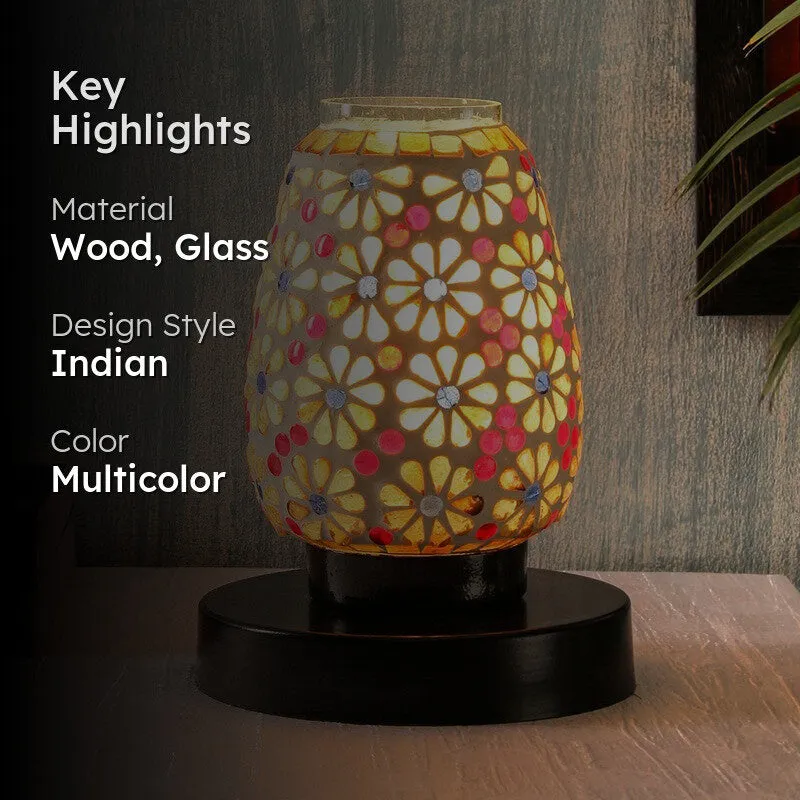 Artezo Mosaic Glass Table Lamp With Wooden Base - Multicolor media 2