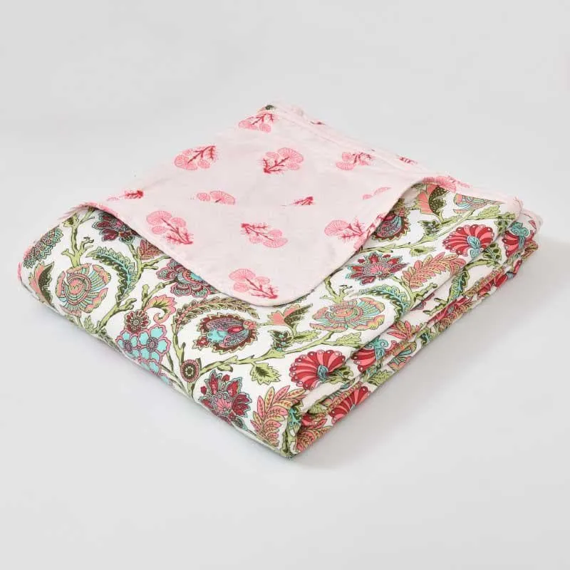 Tvisha Floral Printed Green & Pink Cotton Dohar media 3