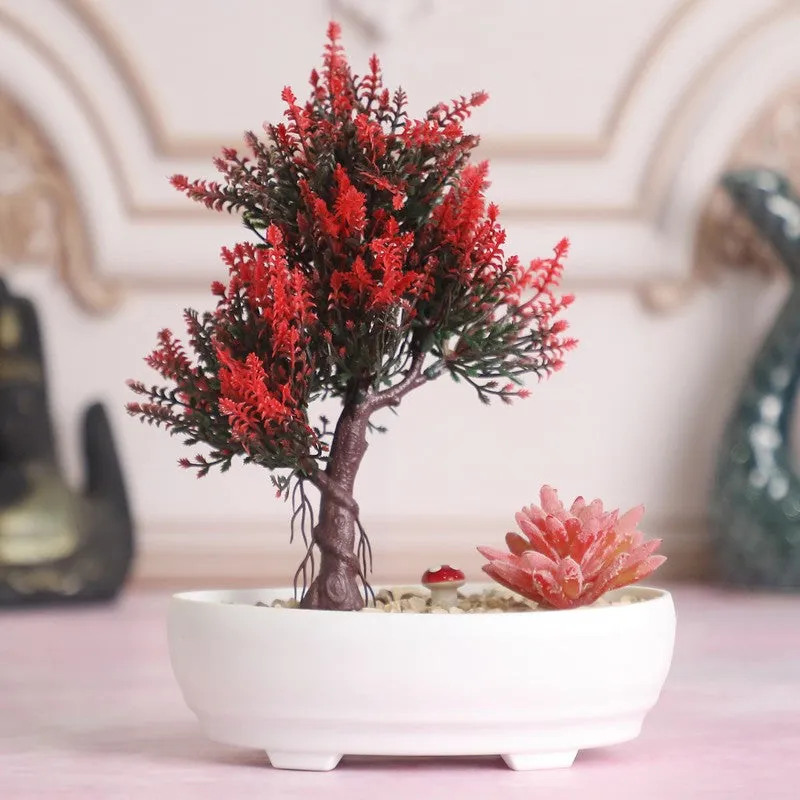 Artificial Bonsai Tree with Red Cactus media 1