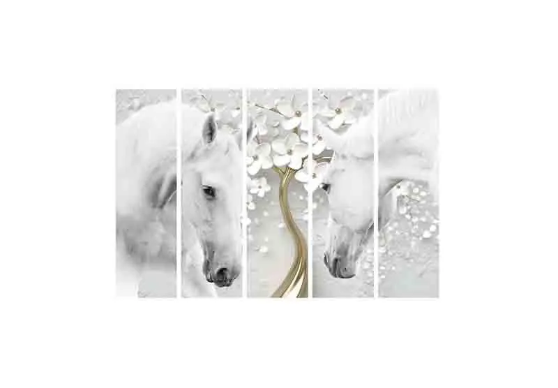 Elegant White Horse Canvas Wall Art - Five Piece Set media 5