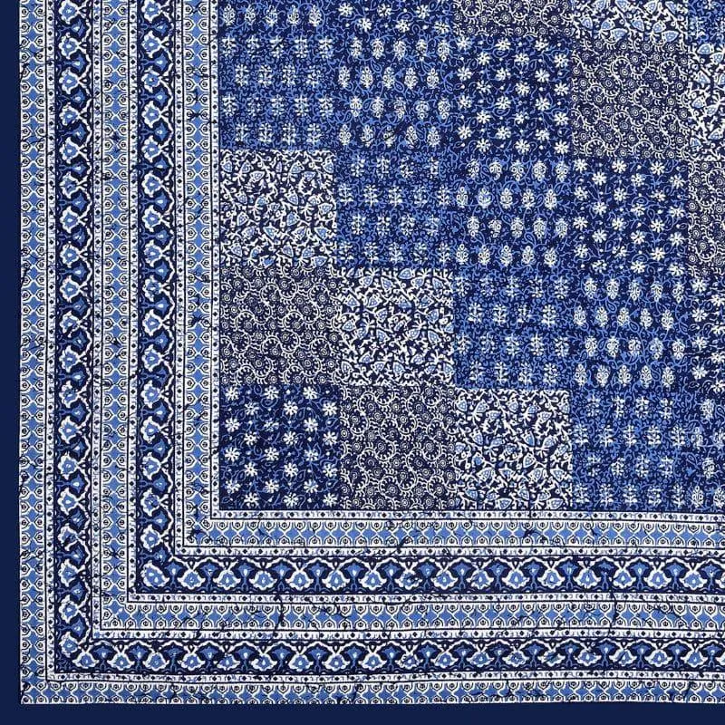 Checkered Glam Ethnic Cotton Bedsheet (Blue) - 140 TC media 4