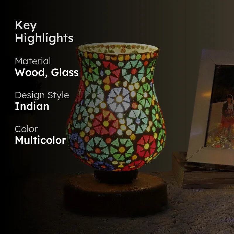 Aureline Mosaic Glass Table Lamp With Wooden Base - Multicolor media 2