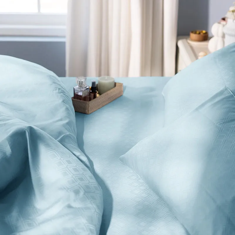 Diamond Dazz Fitted Jacquard Cotton Bedseet (Pale Blue) - 300 TC media 8