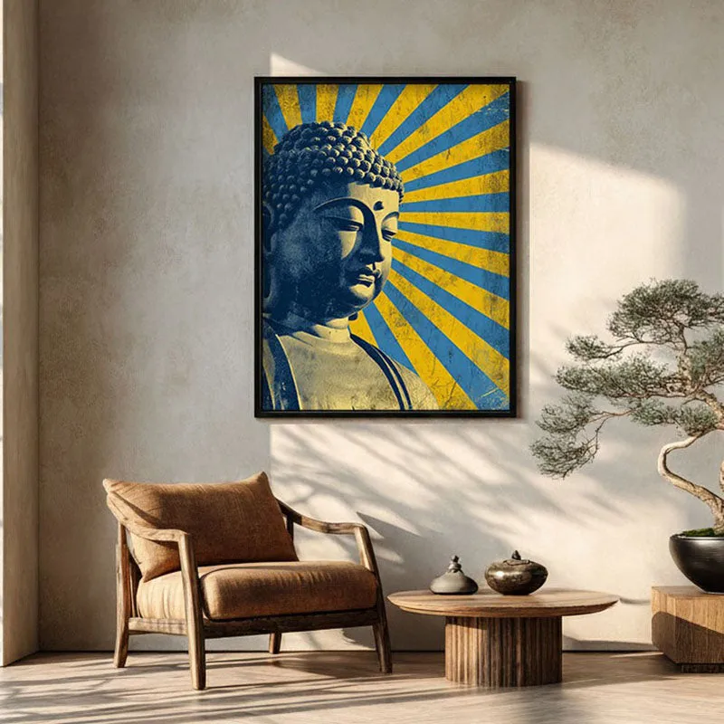 Buddha Celestial Petal II Mandala Archival Paper Wall Painting With Black Frame media 1