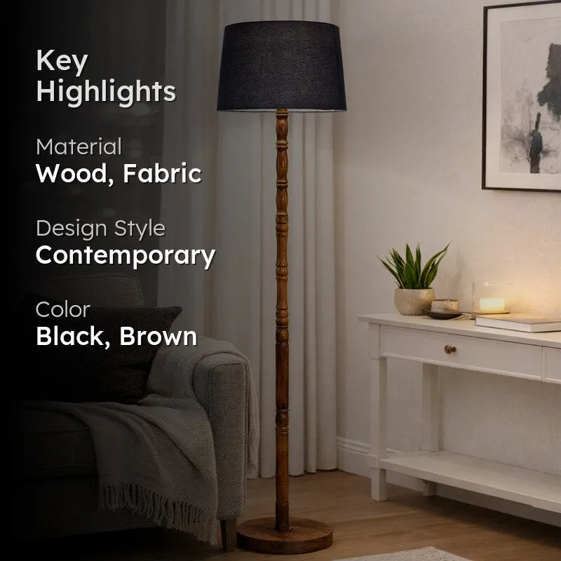 Heritage Turned Wooden Floor Lamp - Black & Brown media 2