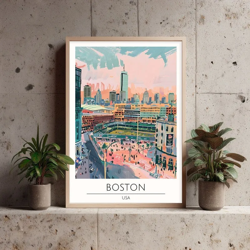 Vintage Boston Framed Canvas Archival Canvas Wall Painting - Natural Brown Frame media 3