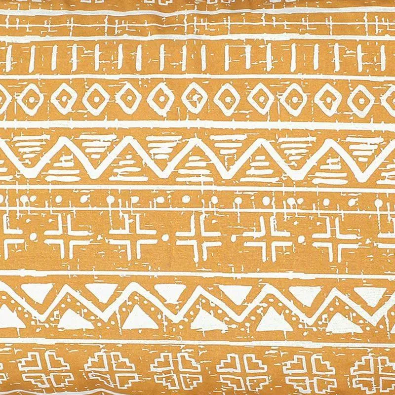 Close-up of yellow dohar with white geometric and ethnic bands