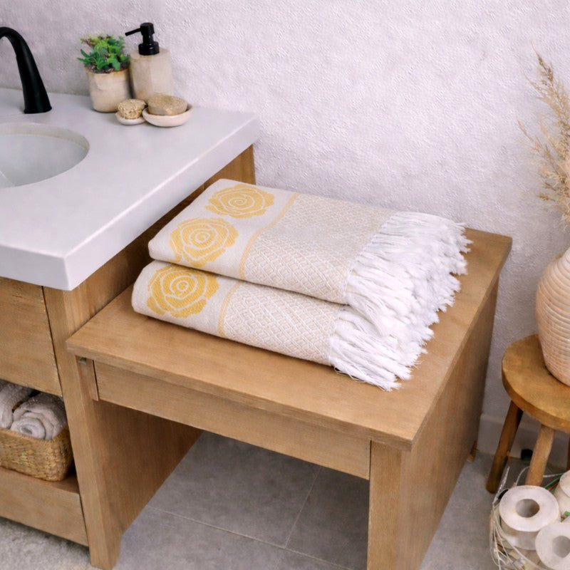 Rosette Cotton Hand Towel (Yellow) - Set Of Four media 4