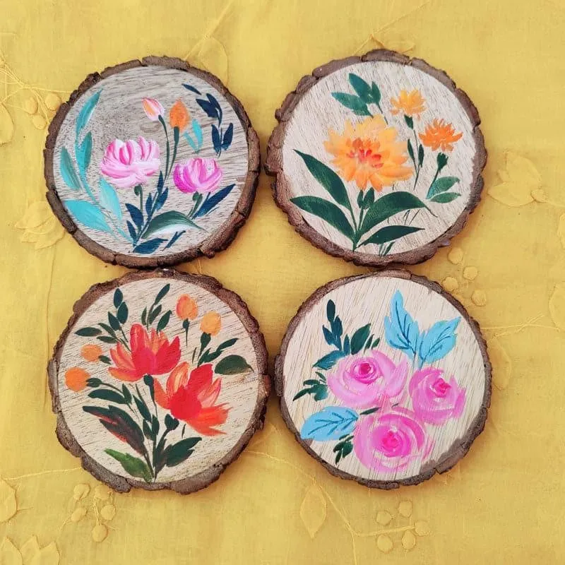 Rosa Lush Handpainted Coaster -  Set Of Four media 4