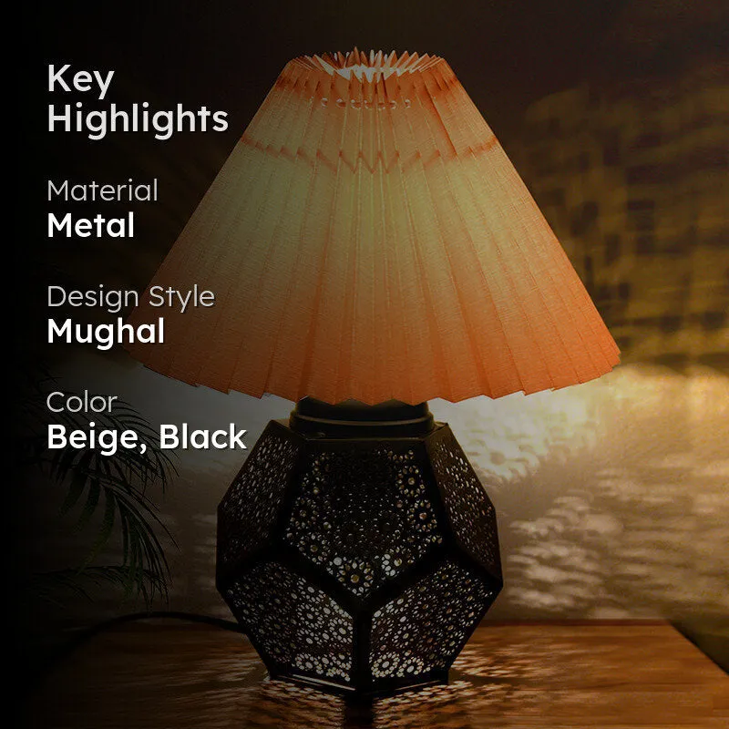 French Pleat Hex Metal Table Lamp - Beige,Black media 2
