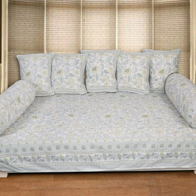 Ansa Flora Diwan Set (Blue) - Eight Piece Set media 1