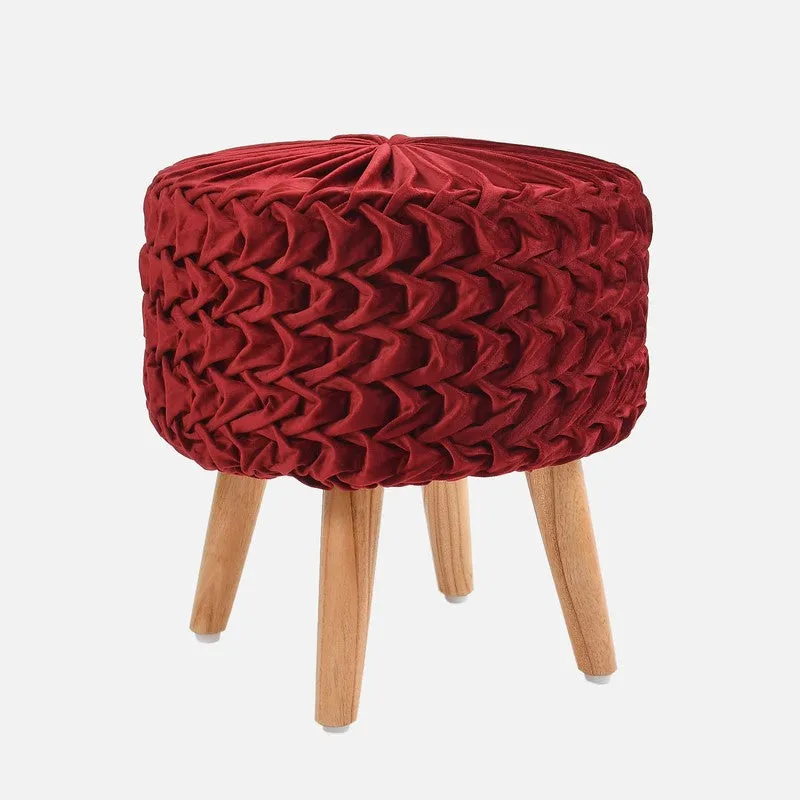 Velora Maroon Engineered Wood Ottoman media 3