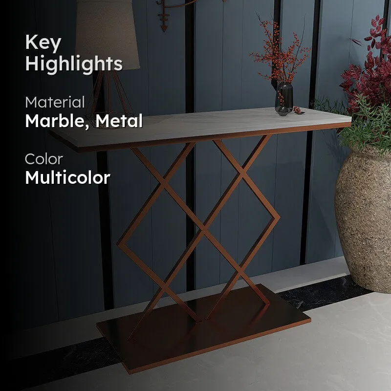 Criss Cross Metal Console Table with Marble Top - Medium media 2